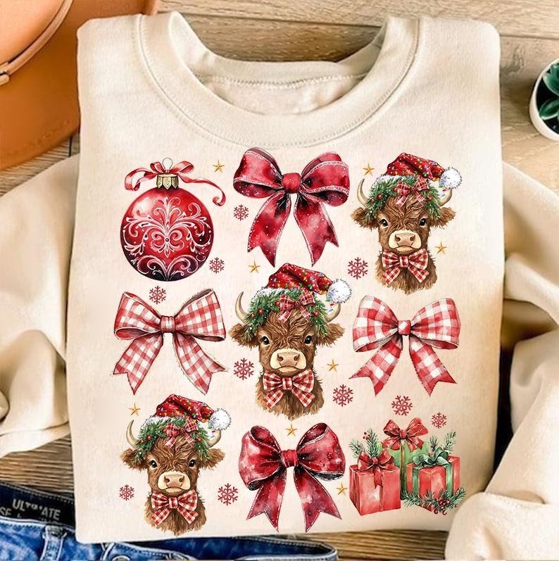 Coquette Highland Cow Western Highland Cow Merry Xmas Coquette T-Shirts, Hoodie, Sweatshirt - T-Shirt, Sweatshirt, Hoodie