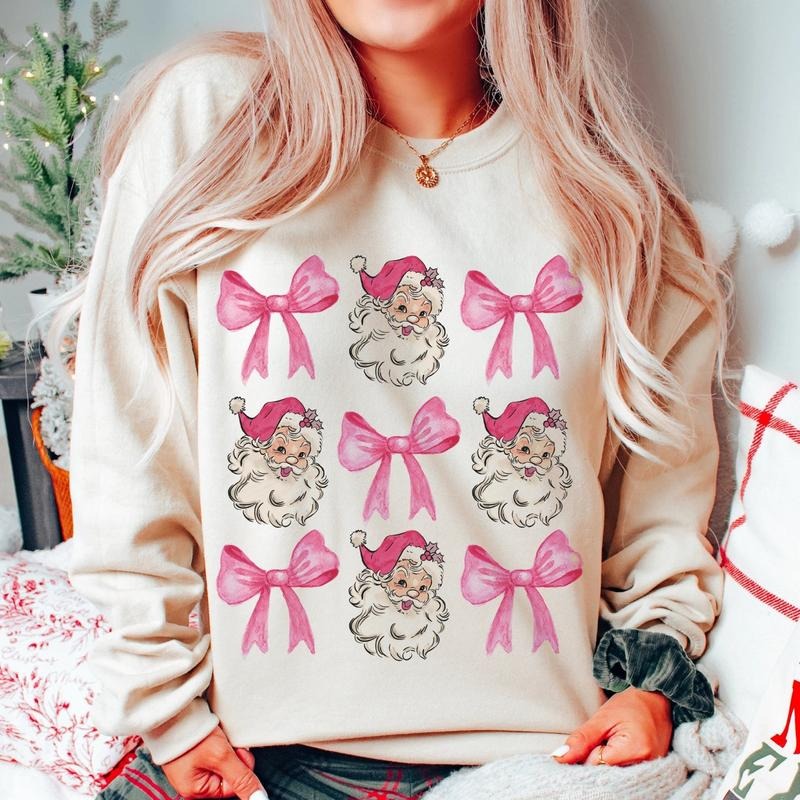 Coquette Shirt Pink Bow Shirt Pink Santa Vintage Cotton T-Shirts, Hoodie, Sweatshirt - T-Shirt, Sweatshirt, Hoodie