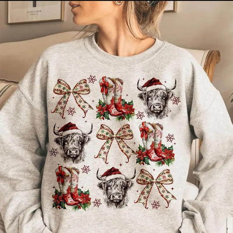 Coquette Cowgirl Season Highland Cow Bow Funny Retro Western Tree Festive Season Clothes Western List T-Shirts, Hoodie, Sweatshirt - T-Shirt, Sweatshirt, Hoodie