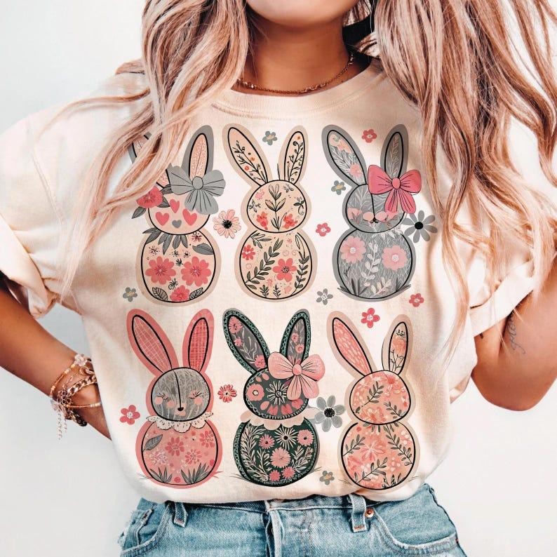 Coquette Easter Bunny Floral Shirt Easter Bunny Coquette Easter Shirt Retro Easter Shirt Girly Easter Bow Bunny Shirtshirt Vintage Shirt T-Shirts, Hoodie, Sweatshirt - T-Shirt, Sweatshirt, Hoodie
