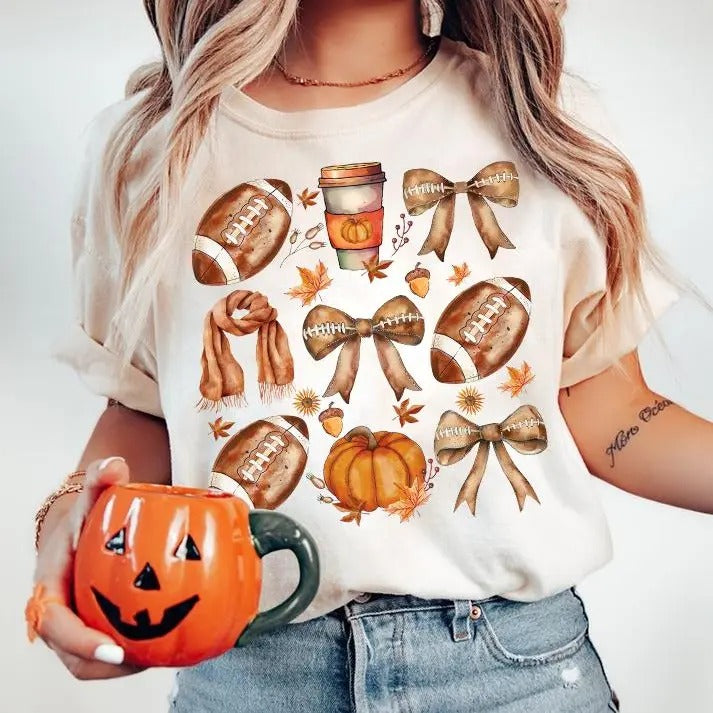 Coquette Fall Shirt Fall Football Fall Coffee Cotton Shirt Coquette Football Coquette Bow Shirt Autumn Cotton Tis Season Shirt T-Shirts, Hoodie, Sweatshirt - T-Shirt, Sweatshirt, Hoodie