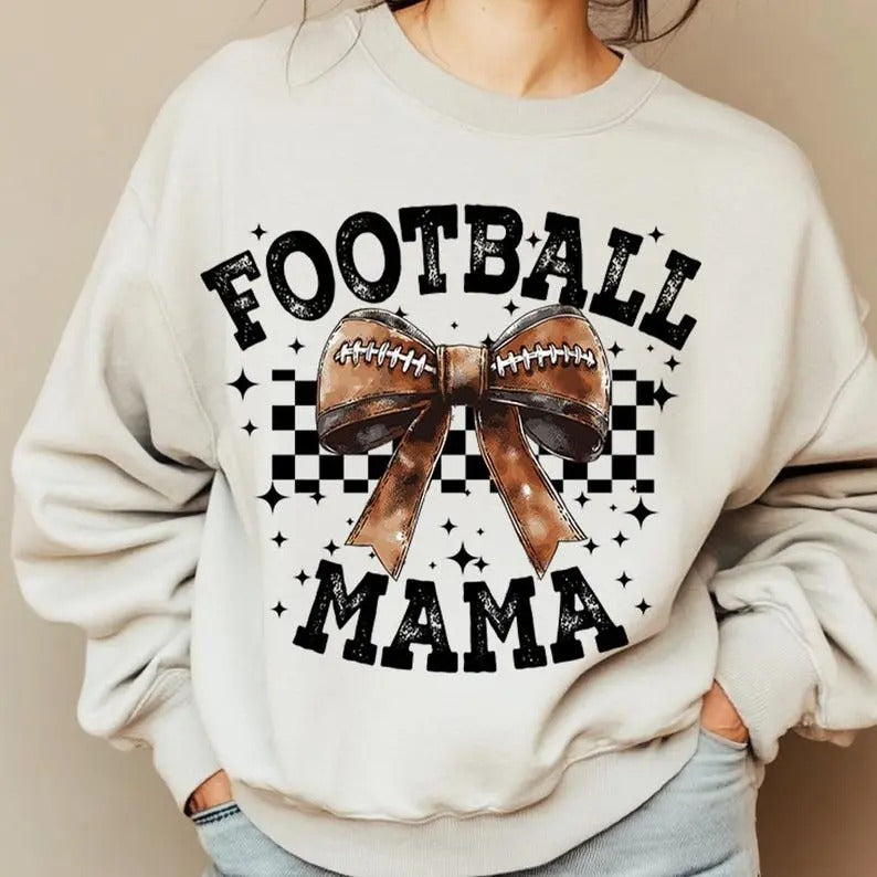 Coquette Football MAMA Football Bow Ash Gray Football Game Day Retro Football Fall Football Football Season Sport Casual T-Shirts, Hoodie, Sweatshirt - T-Shirt, Sweatshirt, Hoodie