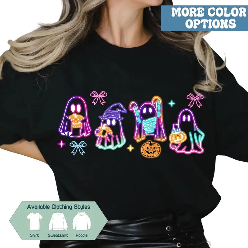 Coquette Halloween Neon Ghost Halloween Mama Neon Girly Coquette Bow Halloween Halloween Friends Him & Her Trending Crew Neck Top T-Shirts, Hoodie, Sweatshirt - T-Shirt, Sweatshirt, Hoodie