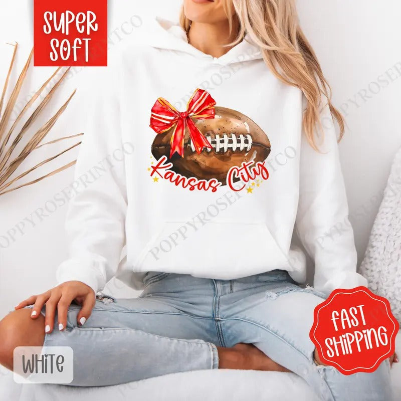 Coquette Kansas City Football Bow Football Hooded T-Shirts, Hoodie, Sweatshirt - T-Shirt, Sweatshirt, Hoodie