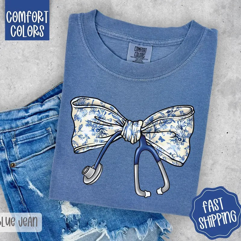 Coquette Nurse Bow Shirt Comfort Colors RN Shirt Nurse T-Shirts, Hoodie, Sweatshirt - T-Shirt, Sweatshirt, Hoodie