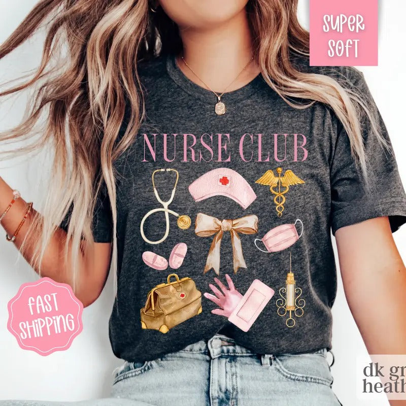Coquette Nurse Shirt Nurse Appreciation Pink Nurse Shirt Nurse Cute Nurse T-Shirts, Hoodie, Sweatshirt - T-Shirt, Sweatshirt, Hoodie
