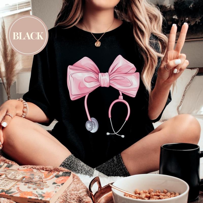 Coquette Nurse Stethoscope Bow Shirt Coquette Bow Nurse Nurse Shirt Soft Girl Nurse Pink Bow T-Shirts, Hoodie, Sweatshirt - T-Shirt, Sweatshirt, Hoodie