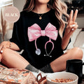Coquette Nurse Stethoscope Bow Shirt Coquette Bow Nurse Nurse Shirt Soft Girl Nurse Pink Bow T-Shirts, Hoodie, Sweatshirt - T-Shirt, Sweatshirt, Hoodie