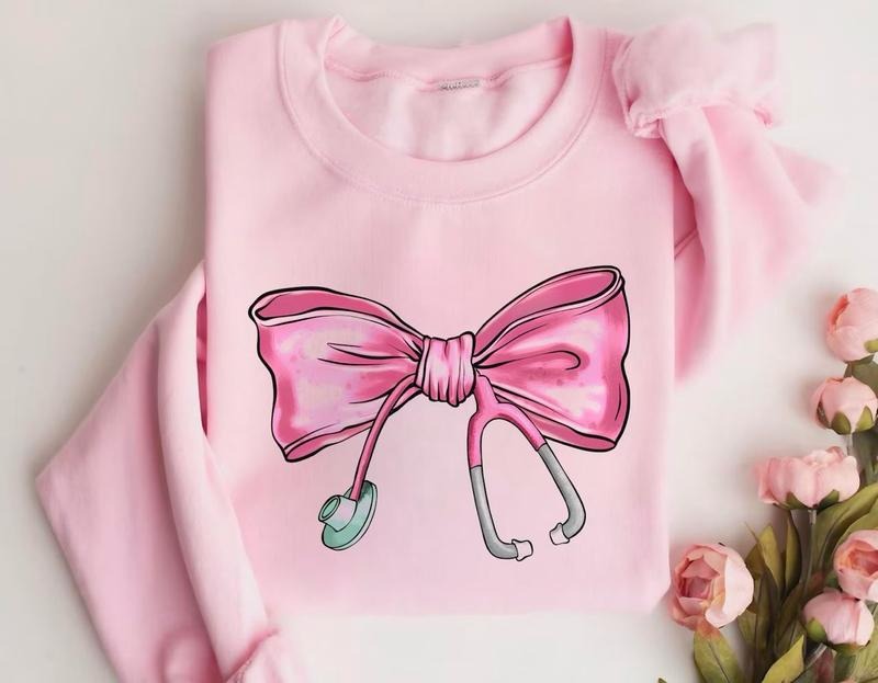 Coquette Nurse Stethoscope Bow Nurse Graduation Bow Shirt Nurse Appreciation Nurse Nurse Pink Bow T-Shirts, Hoodie, Sweatshirt - T-Shirt, Sweatshirt, Hoodie