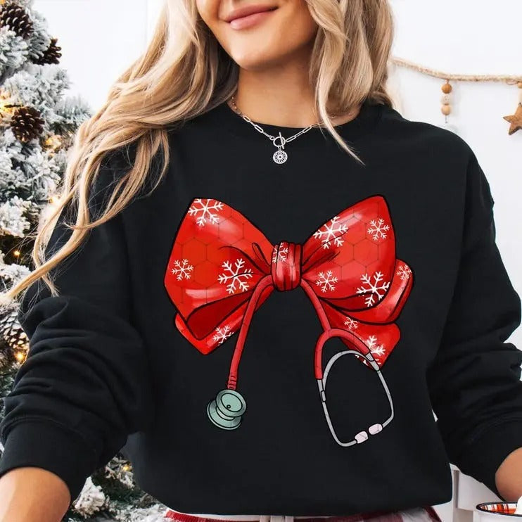 Coquette Nurse Stethoscope Coquette Bow Nurse Shirt Medical Nurse Shirt Xmas Nurse Shirt Her T-Shirts, Hoodie, Sweatshirt - T-Shirt, Sweatshirt, Hoodie