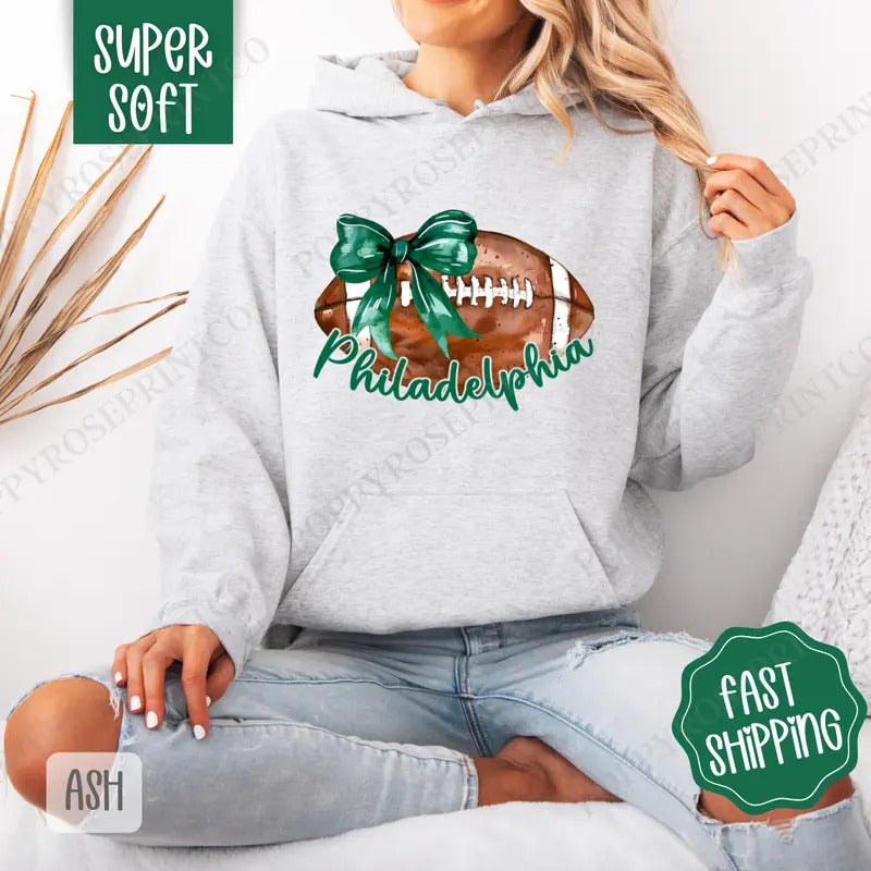 Coquette Philadelphia Football Bow Football Hooded T-Shirts, Hoodie, Sweatshirt - T-Shirt, Sweatshirt, Hoodie