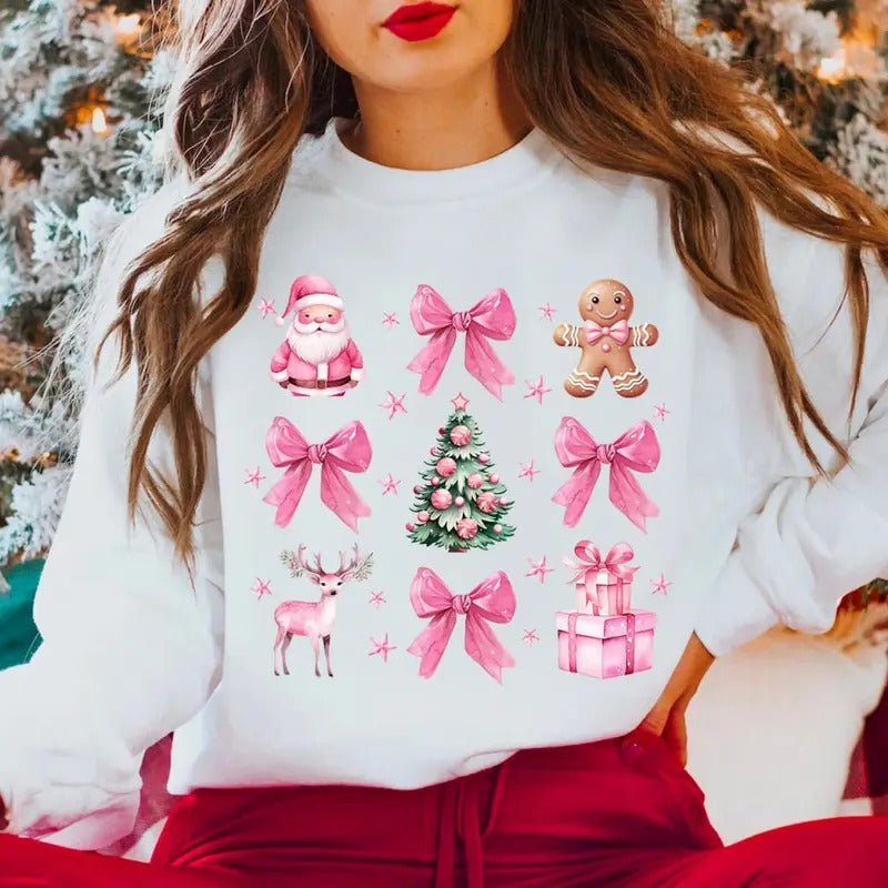 Coquette Pink Coquette Bow Santa Shirt Coquette Pink Xmas Bow T-Shirts, Hoodie, Sweatshirt - T-Shirt, Sweatshirt, Hoodie