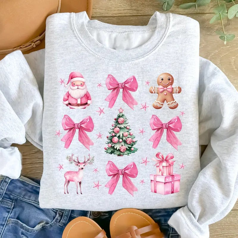 Coquette Pink Pink Bow Santa Shirt Xmas Vintage Tree Winter Xmas Shirt T-Shirts, Hoodie, Sweatshirt - T-Shirt, Sweatshirt, Hoodie