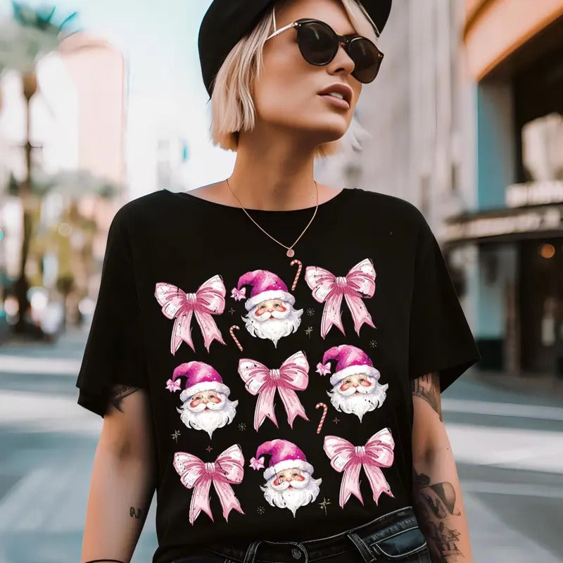 Coquette Pink Pink Bow Santa Season Coquette Pink Bow Xmas Shirt Cozy Season T-Shirts, Hoodie, Sweatshirt - T-Shirt, Sweatshirt, Hoodie