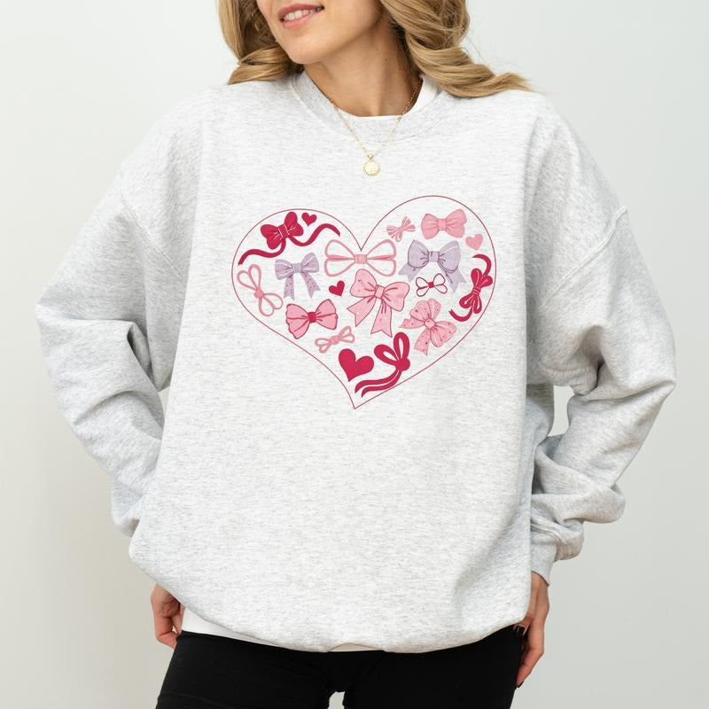 Coquette Valentine Heart Valentine Bows Coquette Bows Long Sleeved Her T-Shirts, Hoodie, Sweatshirt - T-Shirt, Sweatshirt, Hoodie