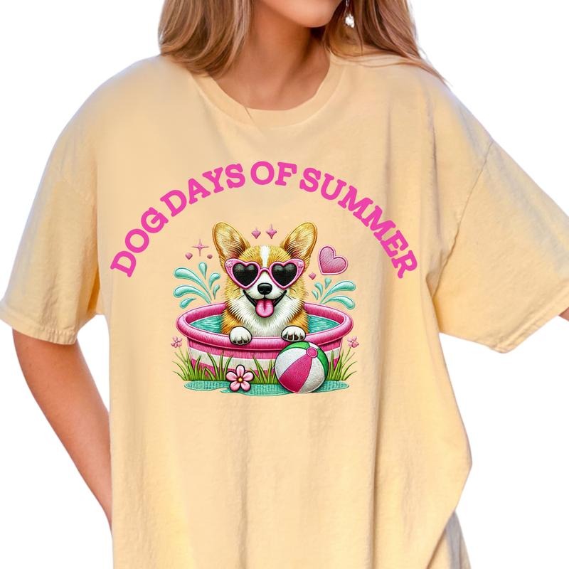 Corgi Dog Days Summer Shirt ~ Relaxed Fit Printed USA Womenswear Casual Comfort Cotton Top Athletic Boho Chic T-Shirts, Hoodie, Sweatshirt - T-Shirt, Sweatshirt, Hoodie