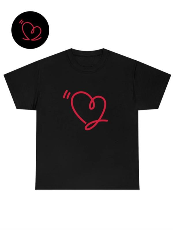 Couple'S Heart Print Drop Shoulder Short Sleeve Daily Outdoor Casual Summer Clothes Couples & Summer Clothes T-Shirts, Hoodie, Sweatshirt - T-Shirt, Sweatshirt, Hoodie
