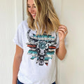 Cow Print Serape Turquoise Bullskull Flower T-Shirts, Hoodie, Sweatshirt - T-Shirt, Sweatshirt, Hoodie