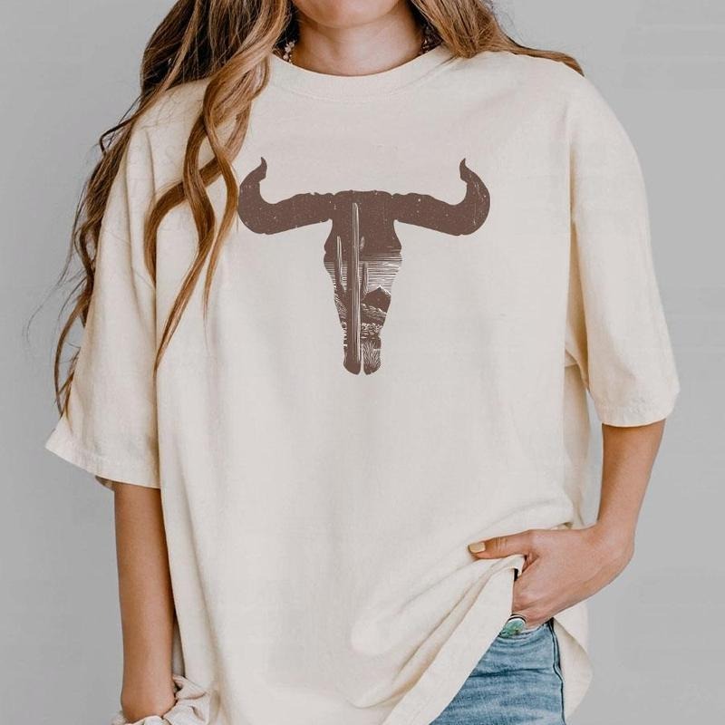Cow Skull Desert Cactus Shirt Desert Cactus Shirt Western Shirt Retro Cow Skull Shirt Vintage Shirt Boho Longhorn Buffalo Cowgirl Retro Cowgirl Shirts Bull Skull Shirt Boho Western Tops T-Shirts, Hoodie, Sweatshirt - T-Shirt, Sweatshirt, Hoodie