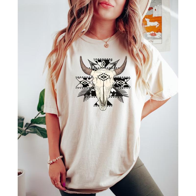 Cow Skull Shirt Western Aztec Bull Skull Rustic Rodeo Country Boho Cowgirl T-Shirts, Hoodie, Sweatshirt - T-Shirt, Sweatshirt, Hoodie