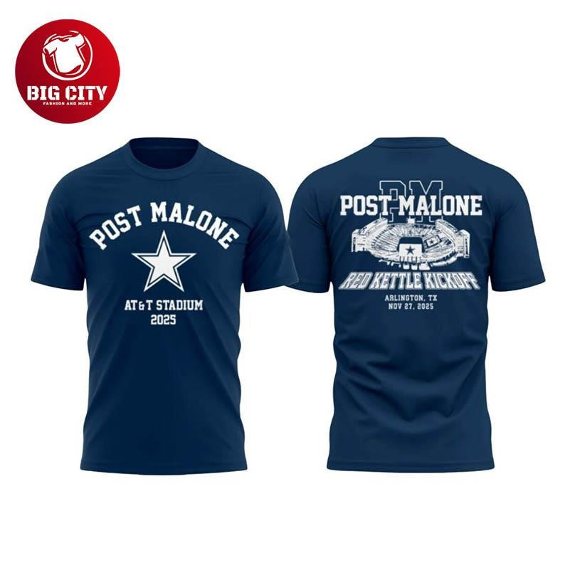 Cowboys Post Malone Red Kettle Kickoff 2025 Two Sided Shirt Unisex T-shirt, Sweatshirt, Hoodie, Long Sleeve Tee - T-Shirt, Sweatshirt, Hoodie