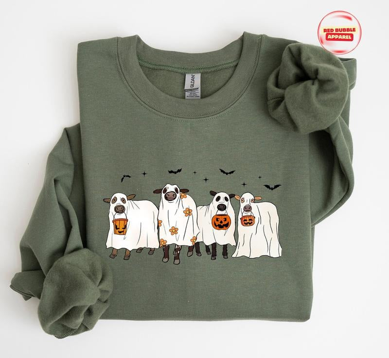Cows Halloween Halloween Ghost Cows Spooky Cows Halloween Cow Lovers Halloween T-Shirts, Hoodie, Sweatshirt - T-Shirt, Sweatshirt, Hoodie