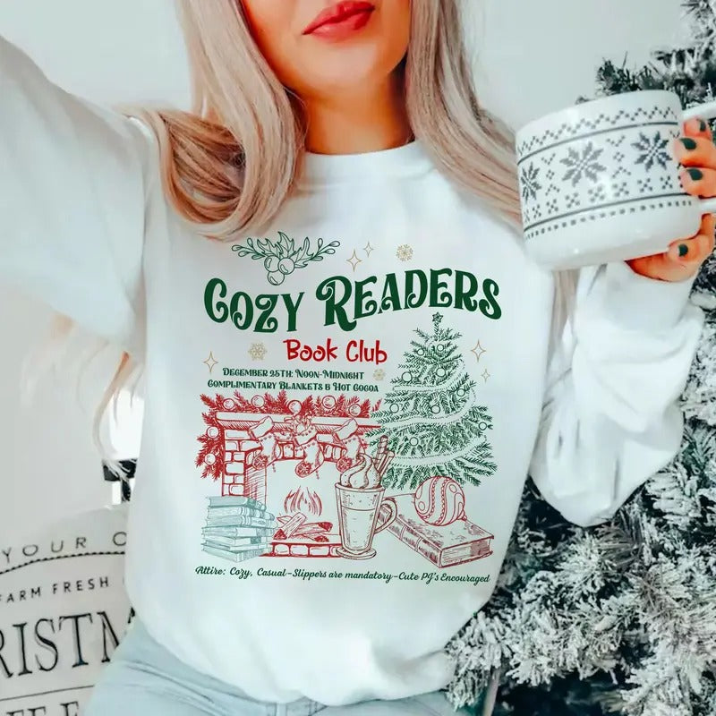 Cozy Readers Book Club Bookish Candy Cane Shirt Book Lover Book Club Shirt Bookish Winter Shirt Book Lover T-Shirts, Hoodie, Sweatshirt - T-Shirt, Sweatshirt, Hoodie