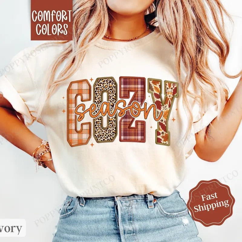 Cozy Season Shirt Comfort Colors Fall Pumpkin Shirt Womenswear T-Shirts, Hoodie, Sweatshirt - T-Shirt, Sweatshirt, Hoodie