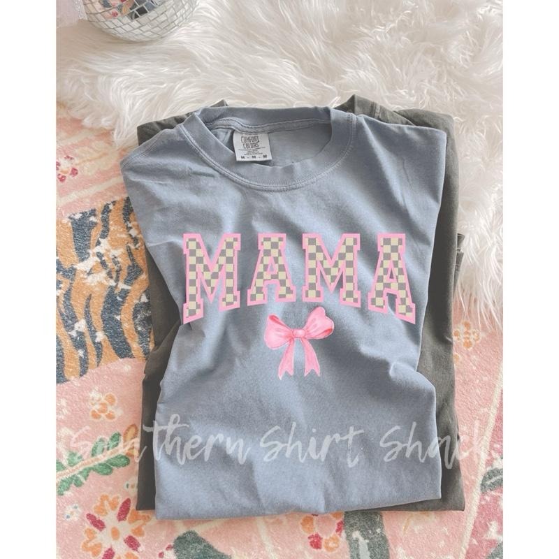 Cream Checkered Coquette Mama Granite Comfort Colors T-Shirts, Hoodie, Sweatshirt - T-Shirt, Sweatshirt, Hoodie
