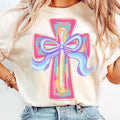 Cross Easter Pink Brushstroke He Is Risen Shirt Cross Coquette Bow Pink Bunny Preppy Easter T-Shirts, Hoodie, Sweatshirt - T-Shirt, Sweatshirt, Hoodie
