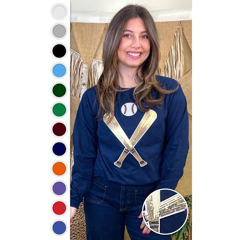 Crossed Bats Sequin Baseball Long Sleeve T-Shirts, Hoodie, Sweatshirt - T-Shirt, Sweatshirt, Hoodie