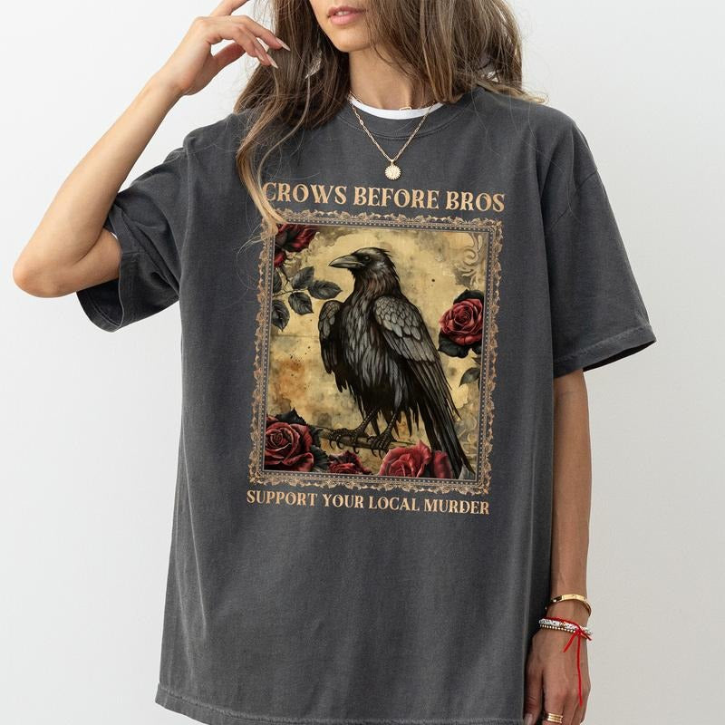 Crows Before Bros Shirt Comfort Colors True Crime Lover Feminist Dark Academia Womenswear T-Shirts, Hoodie, Sweatshirt - T-Shirt, Sweatshirt, Hoodie