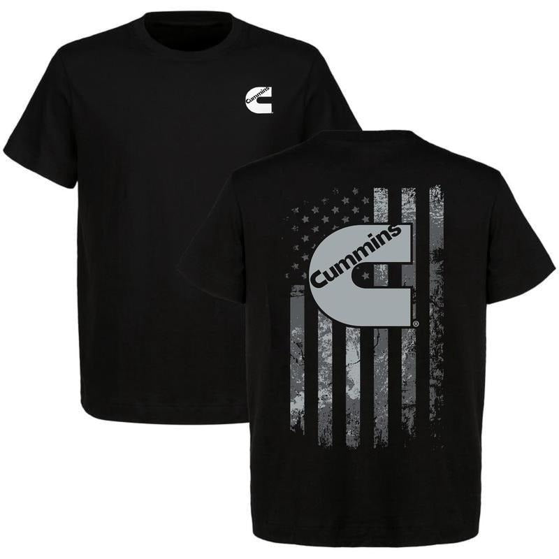 Cummin American Flag Sided Car Parts Car Enthusiast Casual Menswear Car Parts Short Sleeve - T-Shirt, Sweatshirt, Hoodie