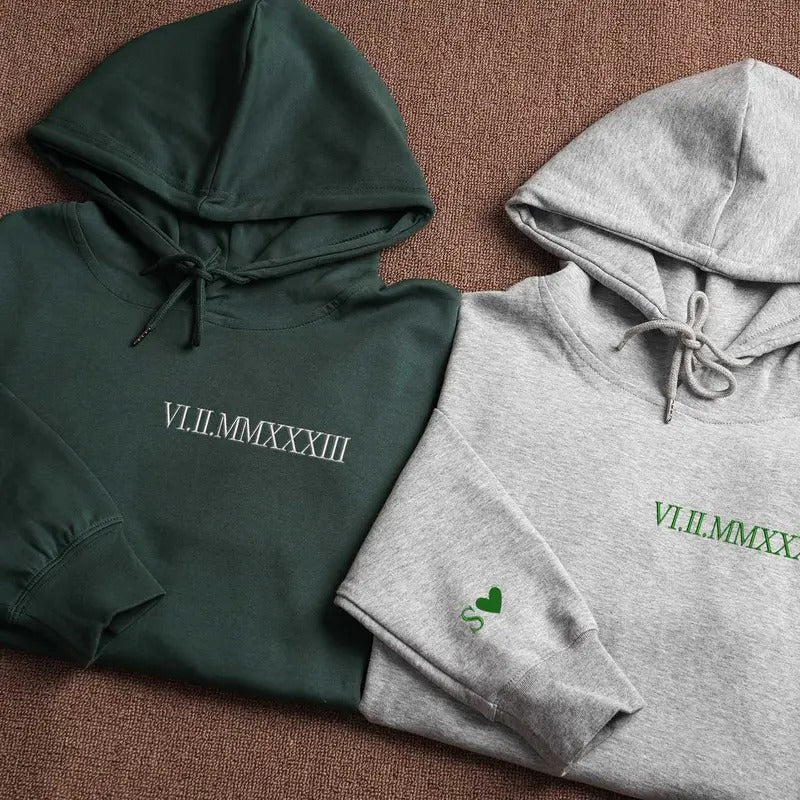 Custom Embroidered Roman Numeral Anniversary Couples Personalized Date Initial T-Shirts, Hoodie, Sweatshirt - T-Shirt, Sweatshirt, Hoodie