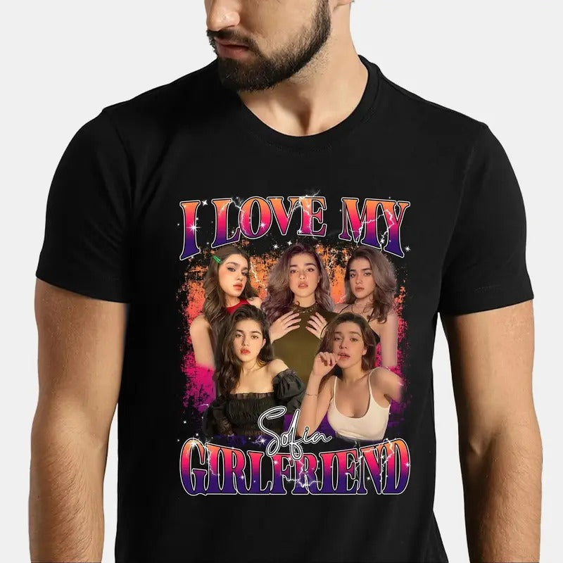 Custom I Love My Girlfriend Shirt Customize Photo Bootleg Idea Girlfriend Photo Shirt Valentine Matching Couple Shirt T-Shirts, Hoodie, Sweatshirt - T-Shirt, Sweatshirt, Hoodie