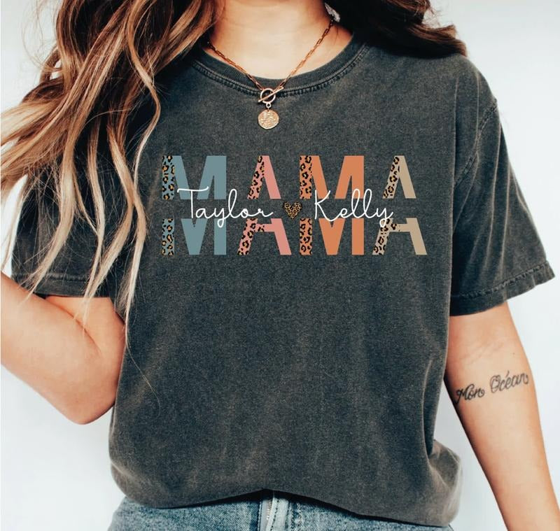 Custom Mama Shirt Mom Shirt Names Personalized Mom Mama Children Names Cotton Fabric T-Shirts, Hoodie, Sweatshirt - T-Shirt, Sweatshirt, Hoodie
