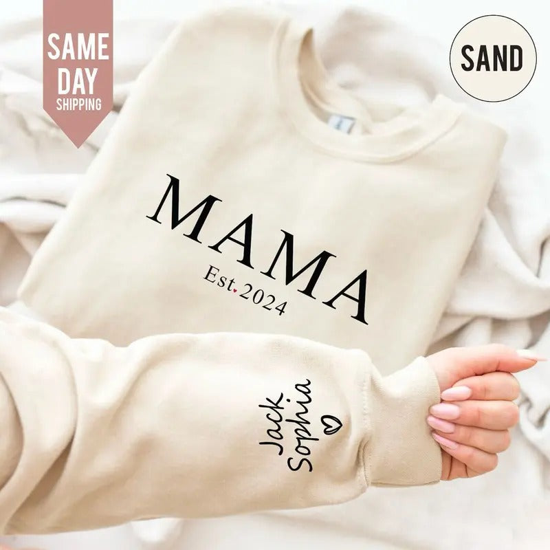 Custom Mama Name Sleeve Custom Mama Mom Jumper Minimalist Mama Jumper Mum T-Shirts, Hoodie, Sweatshirt - T-Shirt, Sweatshirt, Hoodie