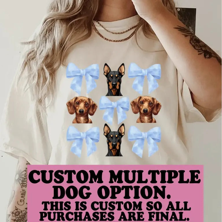 Custom Multiple Dog Bow Shirt~ Relaxed Fit Printed USA Womenswear Casual Comfort Cotton Top Athletic Boho Chic T-Shirts, Hoodie, Sweatshirt - T-Shirt, Sweatshirt, Hoodie
