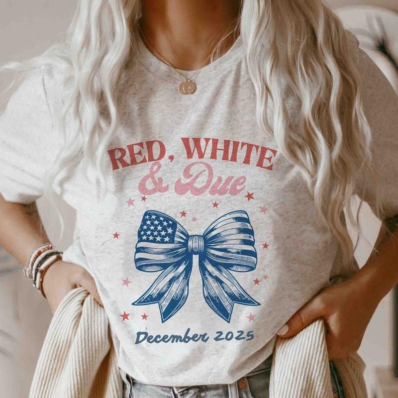 Custom Red White Due 4th July Pregnancy Announcement Shirts Matching Fourth July Gender Reveal T-Shirts, Hoodie, Sweatshirt - T-Shirt, Sweatshirt, Hoodie