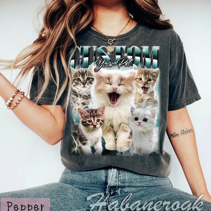Custom Vintage Pet Shirt Pet Photo + Name Custom Dog Shirt Personalized Dog Shirt Custom Dog Humans Custom Cat Shirt 90'S Top Womenswear Top Womenswear Streetwear Comfort Summer Casual Animal Black T-Shirts, Hoodie, Sweatshirt - T-Shirt, Sweatshirt, Hoodie