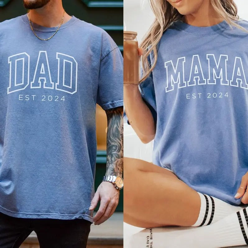Custom Mom Dad Shirts Comfort Colors Dad Mom Shirt New Dad Shirt Mom Est 2024 New Mom Dad Pregnancy Reveal Dad Be Menswear Top T-Shirts, Hoodie, Sweatshirt - T-Shirt, Sweatshirt, Hoodie