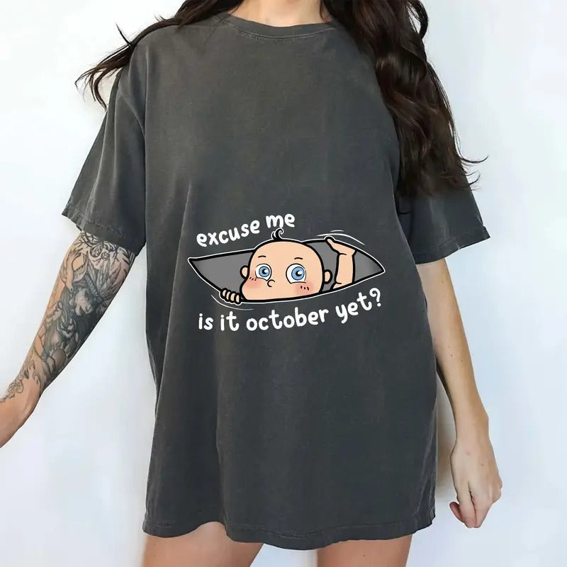Customizable Month Pregnancy Comfort Colors Shirt Baby See You Custom Month Cute Peeking Baby Personalize New Mom T-Shirts, Hoodie, Sweatshirt - T-Shirt, Sweatshirt, Hoodie