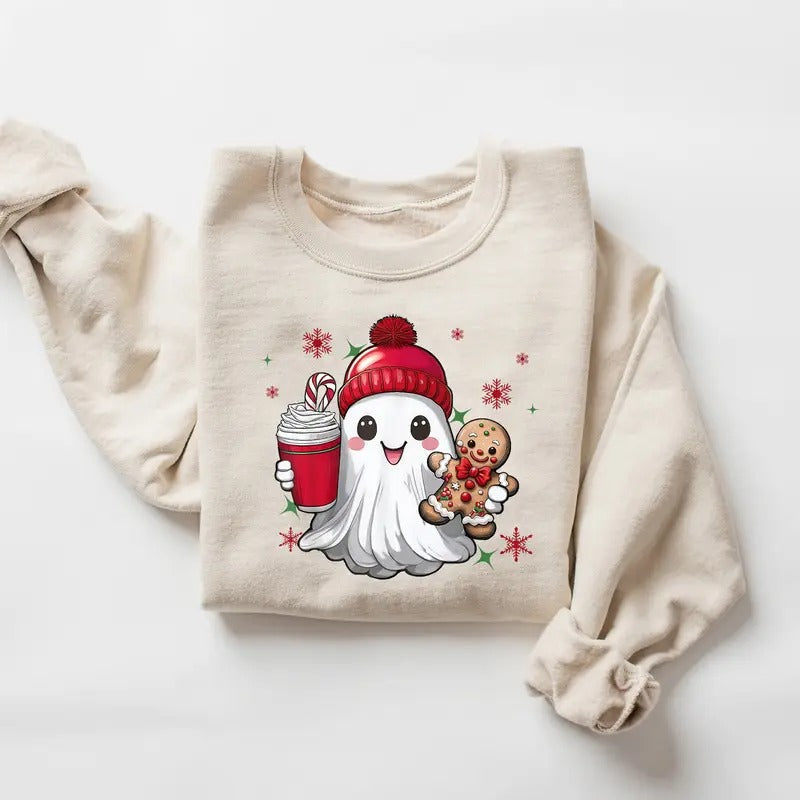 Cute Ghost Ghost Iced Coffee Retro Shirt Coffee Ghost Boojee Ghost Shirt Gingerbread Shirt Xmas Ghost Shirt T-Shirts, Hoodie, Sweatshirt - T-Shirt, Sweatshirt, Hoodie