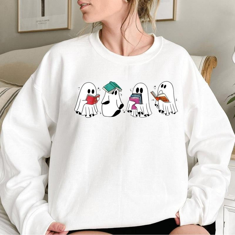 Cute Ghost Bookish Shirt Halloween School Ghost Read Book Shirt Bookworm Shirt Vintage Halloween Bookish Shirt T-Shirts, Hoodie, Sweatshirt - T-Shirt, Sweatshirt, Hoodie