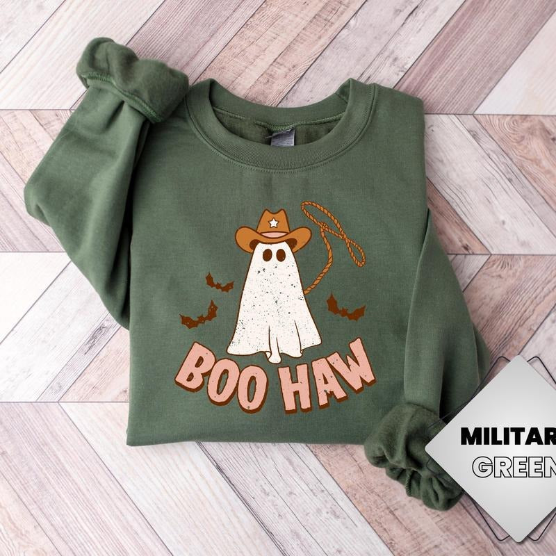 Cute Ghost Halloween Boo Haw Western Halloween Shirt Retro Halloween Shirt Country Cowgirl Halloween Shirt Cowboy Ghost Shirt T-Shirts, Hoodie, Sweatshirt - T-Shirt, Sweatshirt, Hoodie