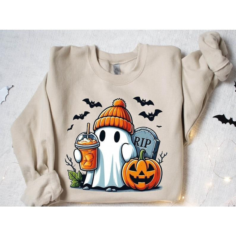 Cute Ghost Pumpkin Coffee Ice Ghost Pumpkin Spice Latte Shirt Halloween Shirt Spooky Season Fall Coffee T-Shirts, Hoodie, Sweatshirt - T-Shirt, Sweatshirt, Hoodie