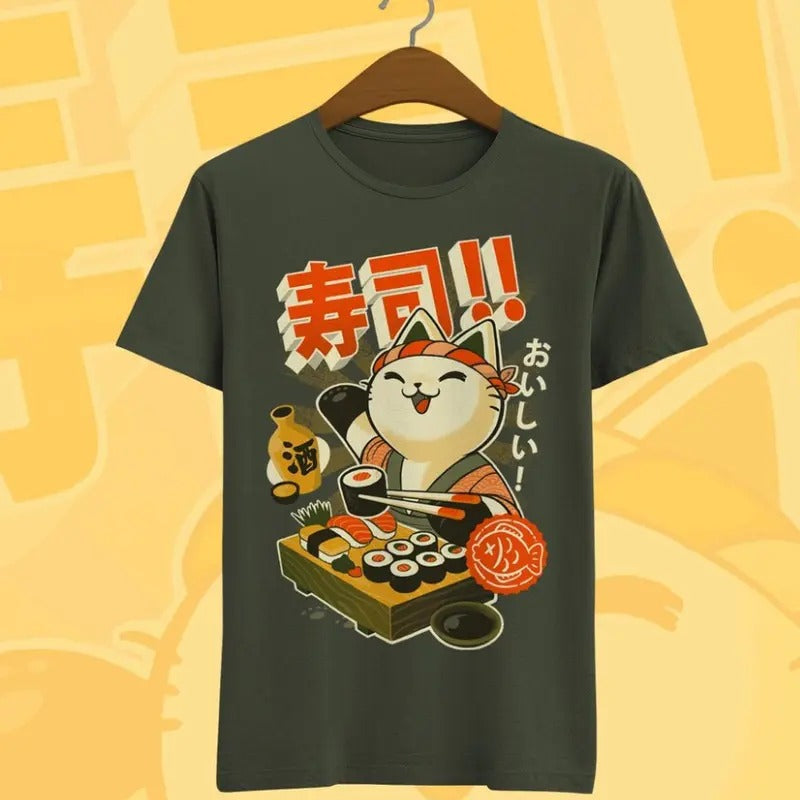 Cute Japan Cat Sushi Ramen Foodies Kawaii Neko Manga Anime Menswear Top T-Shirts, Hoodie, Sweatshirt - T-Shirt, Sweatshirt, Hoodie