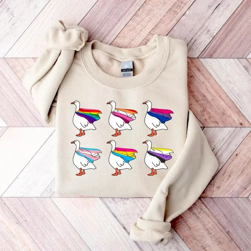 Cute LGBT Goose LGBT Shirt LGBT Gooses Rainbow Ally Shirt Respect Pronouns Day Silly Goose Shirt Pride Shirt T-Shirts, Hoodie, Sweatshirt - T-Shirt, Sweatshirt, Hoodie