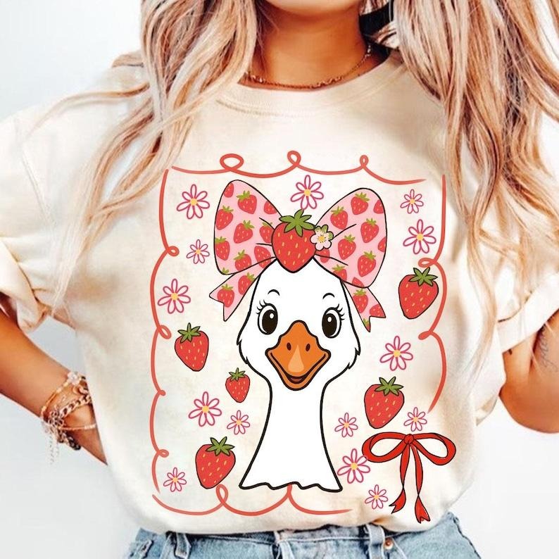Cute Strawberry Goose Shirt Summer Goose Mama Coquette Funny Shirt T-Shirts, Hoodie, Sweatshirt - T-Shirt, Sweatshirt, Hoodie