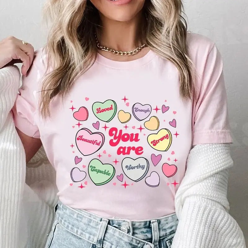 Cute Teacher Valentine Retro Heart Positive Valentine T-Shirts, Hoodie, Sweatshirt - T-Shirt, Sweatshirt, Hoodie